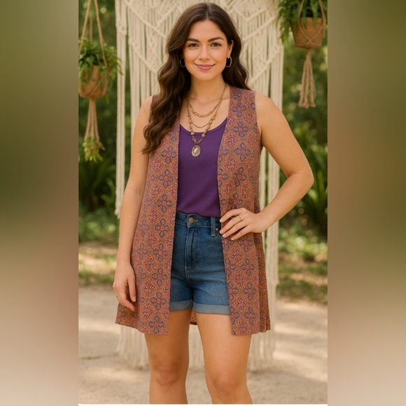 NWT Lularoe Joy Sleeveless Cover Up Vest Kimono Purple Size Medium 10-12 - Picture 1 of 8